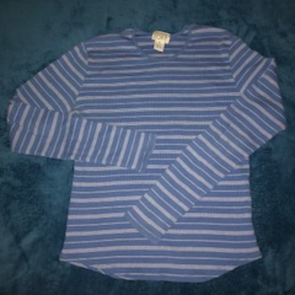 Ann Taylor Loft Blue and White Striped 100% Cotton Top Sz Medium used